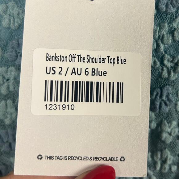 Princess Polly Bankston Off The Shoulder Top Blue Size 2 NWT - Picture 7 of 9